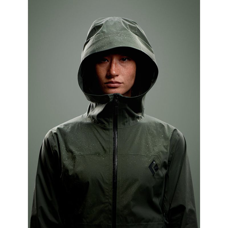 Black Diamond Stormline Stretch Rain Shell Jacka Dam Gröna | 5961-IHOUQ